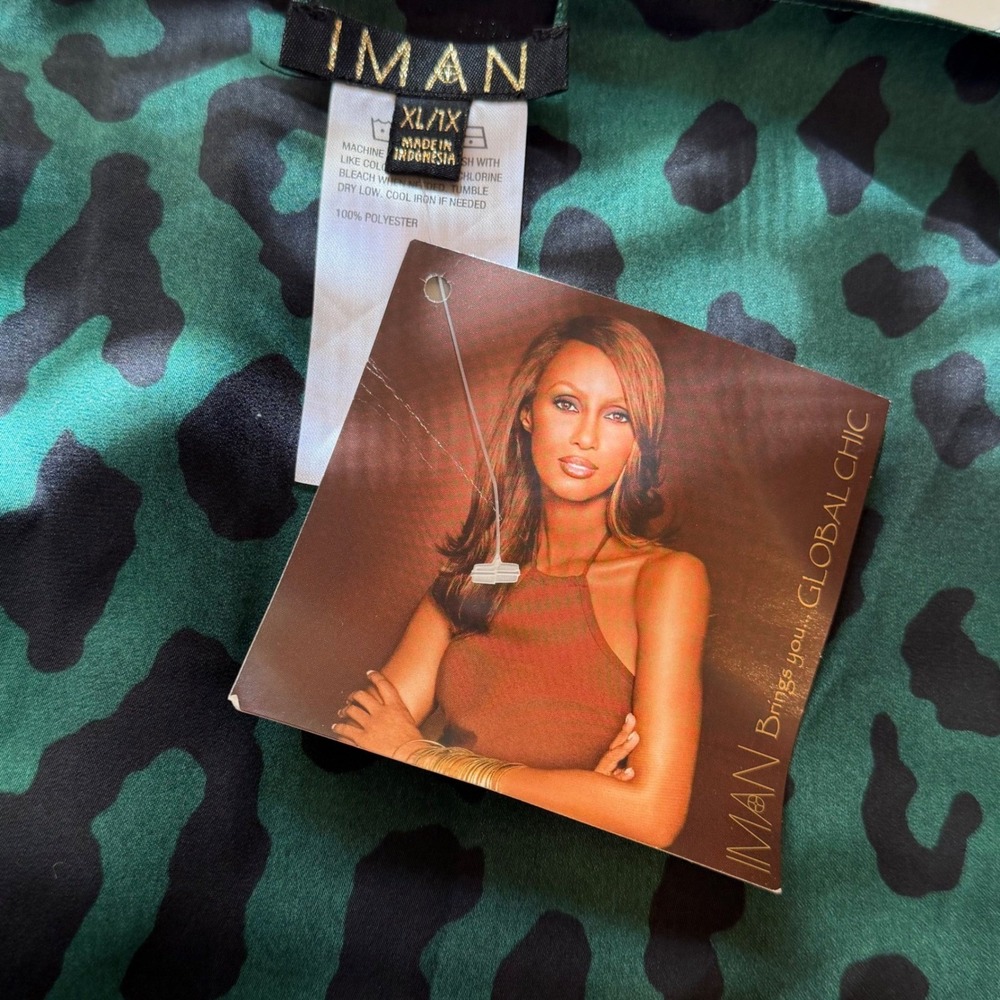 Iman Global Chic Reversible Poncho Top Green Leopard Floral Purple Rose XL/1X - Picture 5 of 7